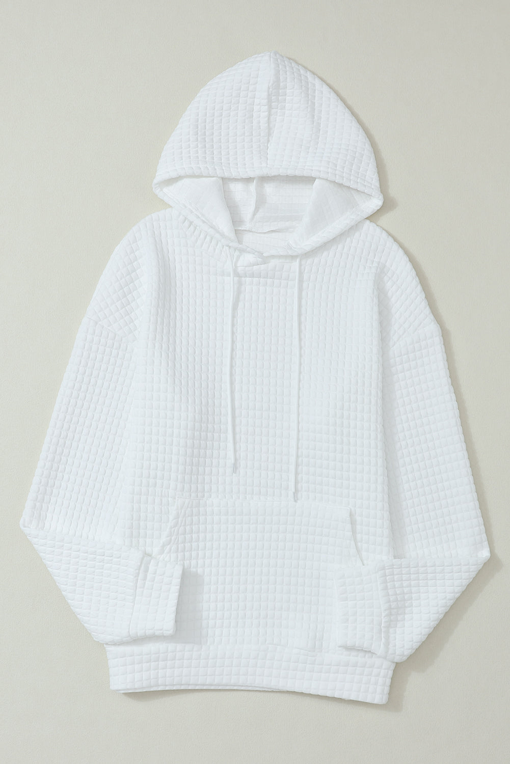 White Quilted Kangaroo Pocket Drawstring Hoodie - SELFTRITSS