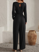 Tied Round Neck Long Sleeve Jumpsuit - SELFTRITSS   