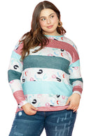 Sky Blue Stripe Plus Size Colorblock Pullover Top - SELFTRITSS   