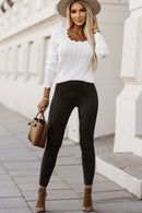 Black High Waist Faux Suede Skinny Leggings - SELFTRITSS   