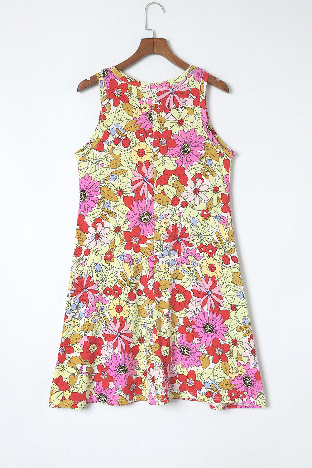 Fiery Red Round Neck Sleeveless Floral Mini Dress - SELFTRITSS