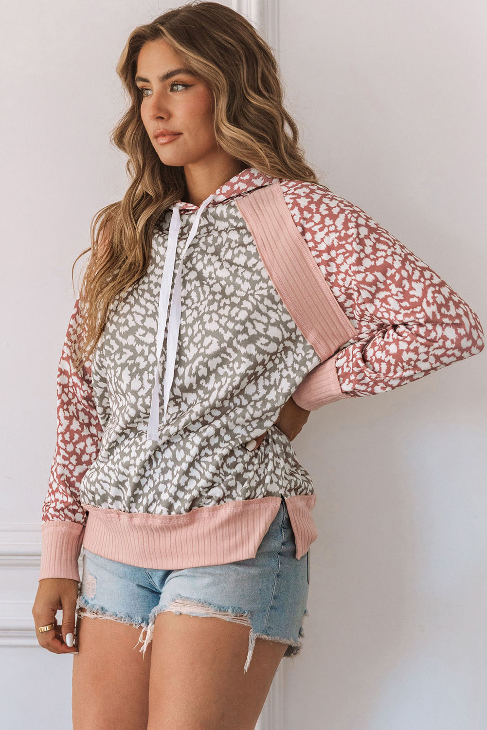 Pink Leopard Long Sleeve Hooded Sweatshirt - SELFTRITSS