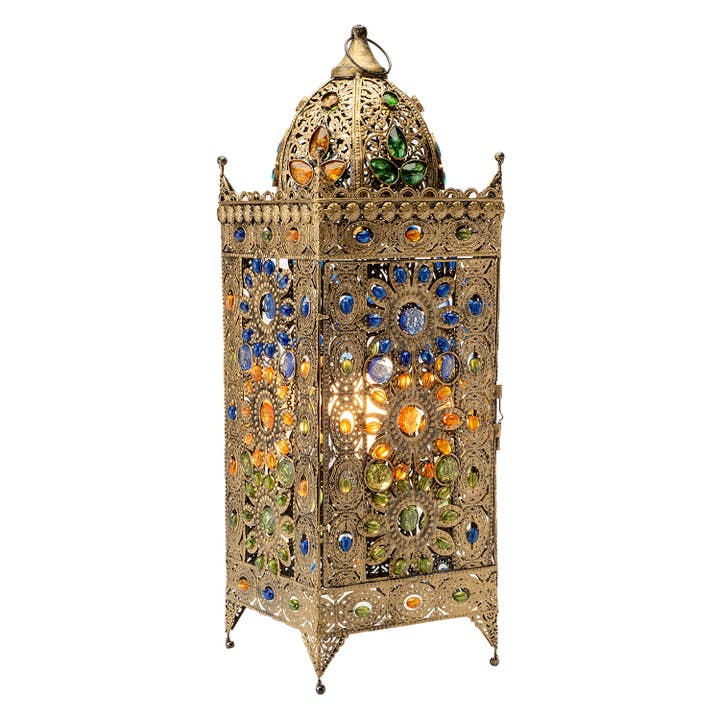 24"H Esther Jeweled Moroccan Brass Table Lamp - SELFTRITSS