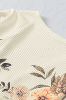 Apricot Floral Print Ribbed Knit Slim Fit Cardigan - SELFTRITSS