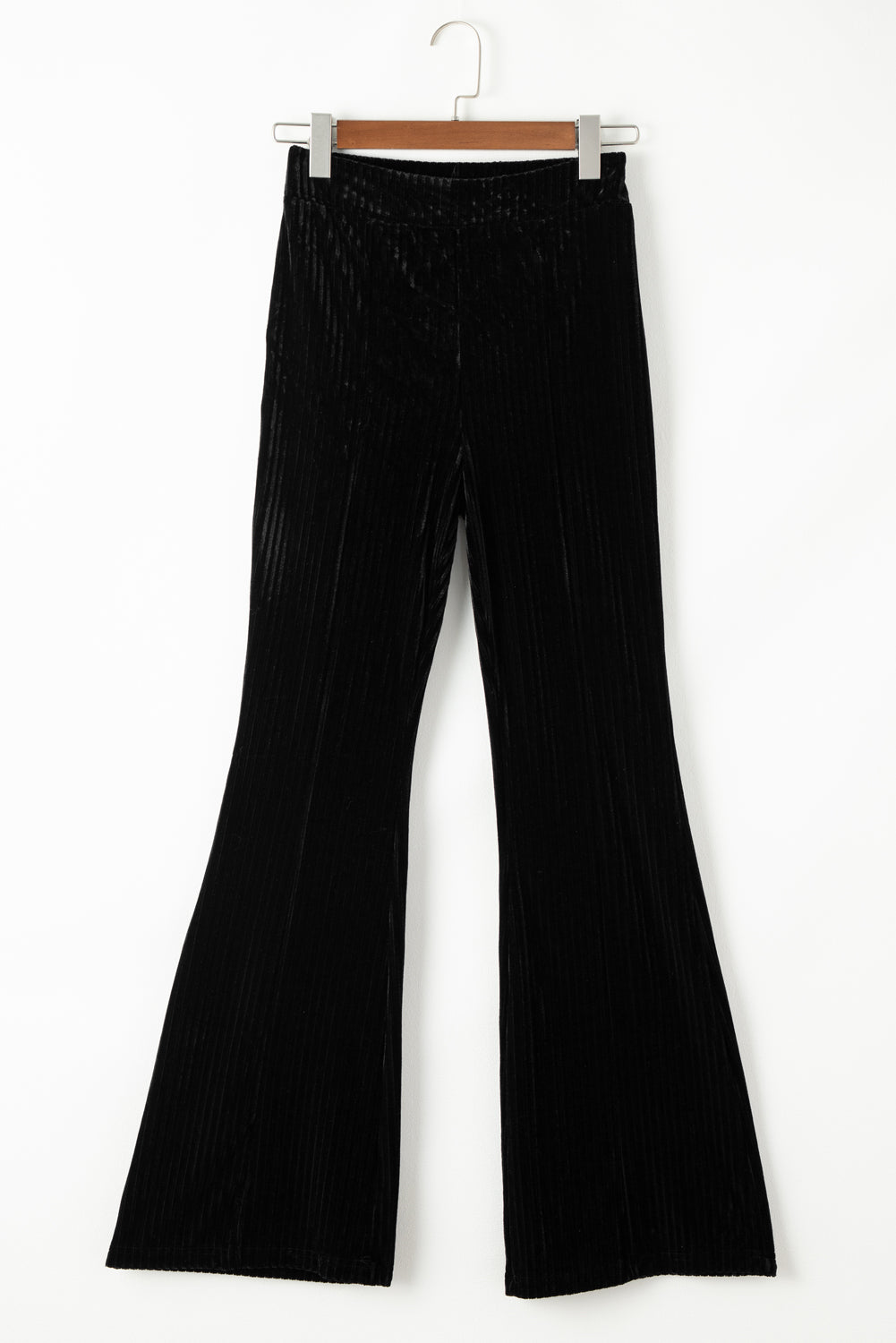 Black Solid Color High Waist Flare Corduroy Pants - SELFTRITSS