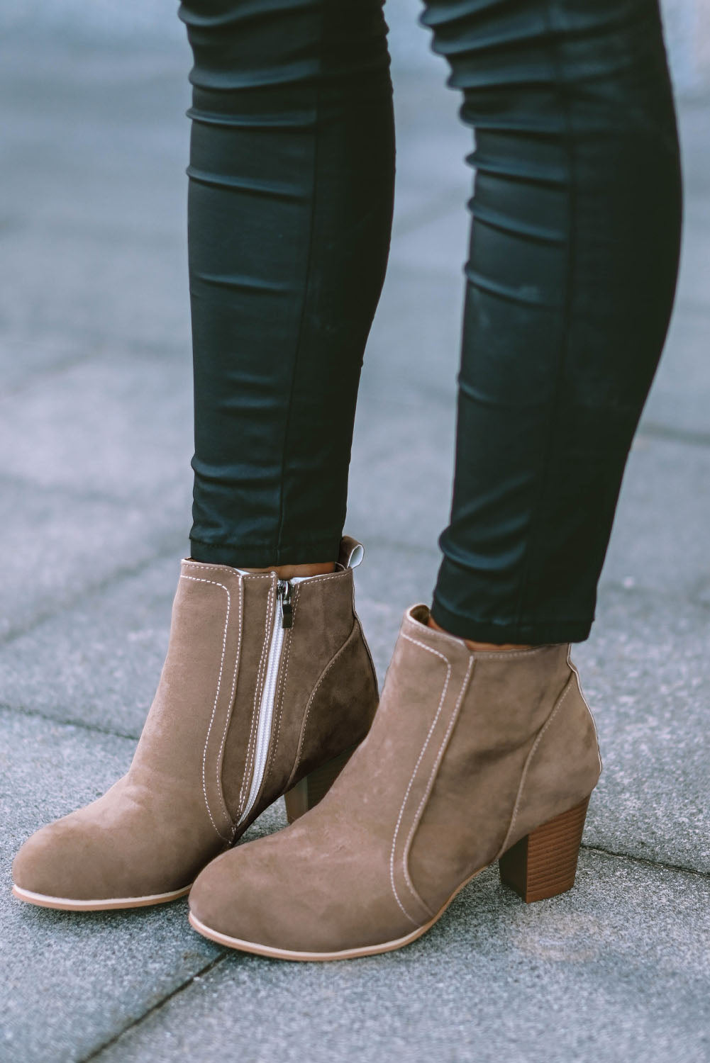 Faux Suede Size Zip Heeled Booties - SELFTRITSS