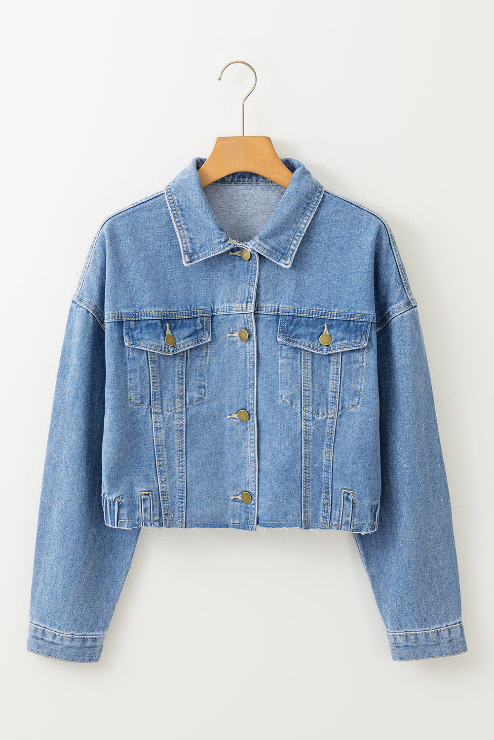 Sky Blue Medium Wash Chunky Cropped Denim Jacket - SELFTRITSS   