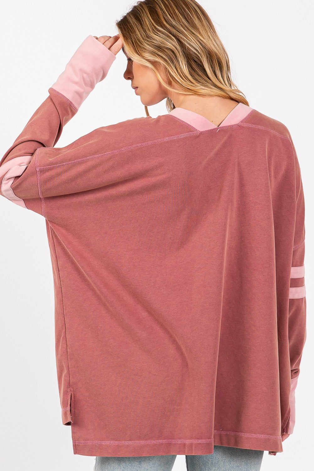 Pink Mineral Wash Side Slit Contrast Sweatshirt