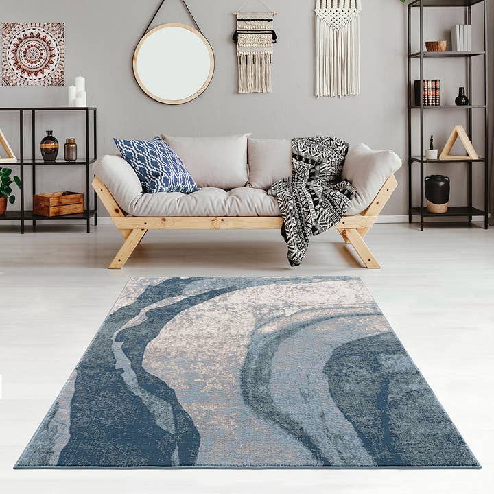 Abstract Grace Wave Area Rug, Blue - SELFTRITSS