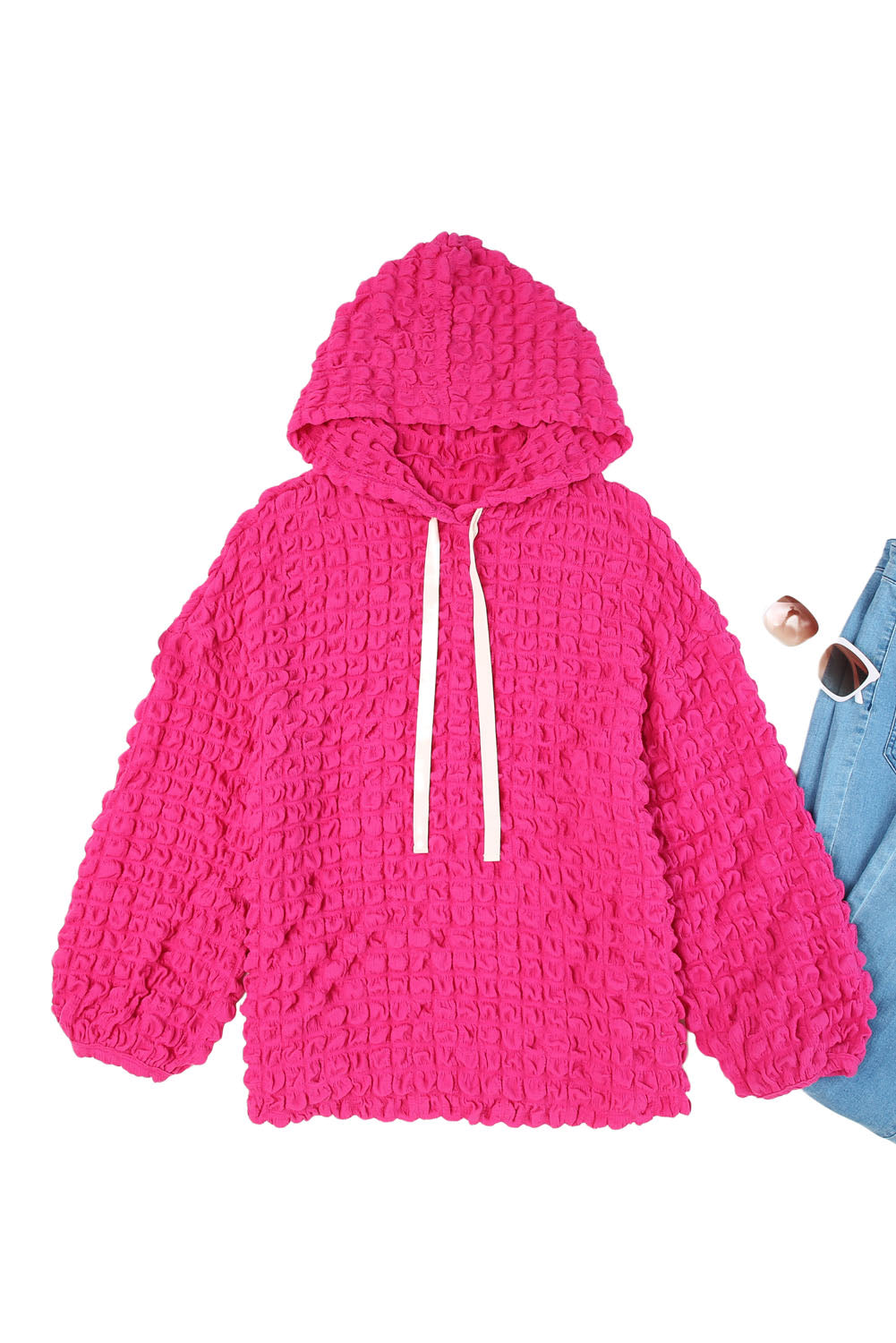 Rose Bubble Textured Waffle Hoodie - SELFTRITSS   