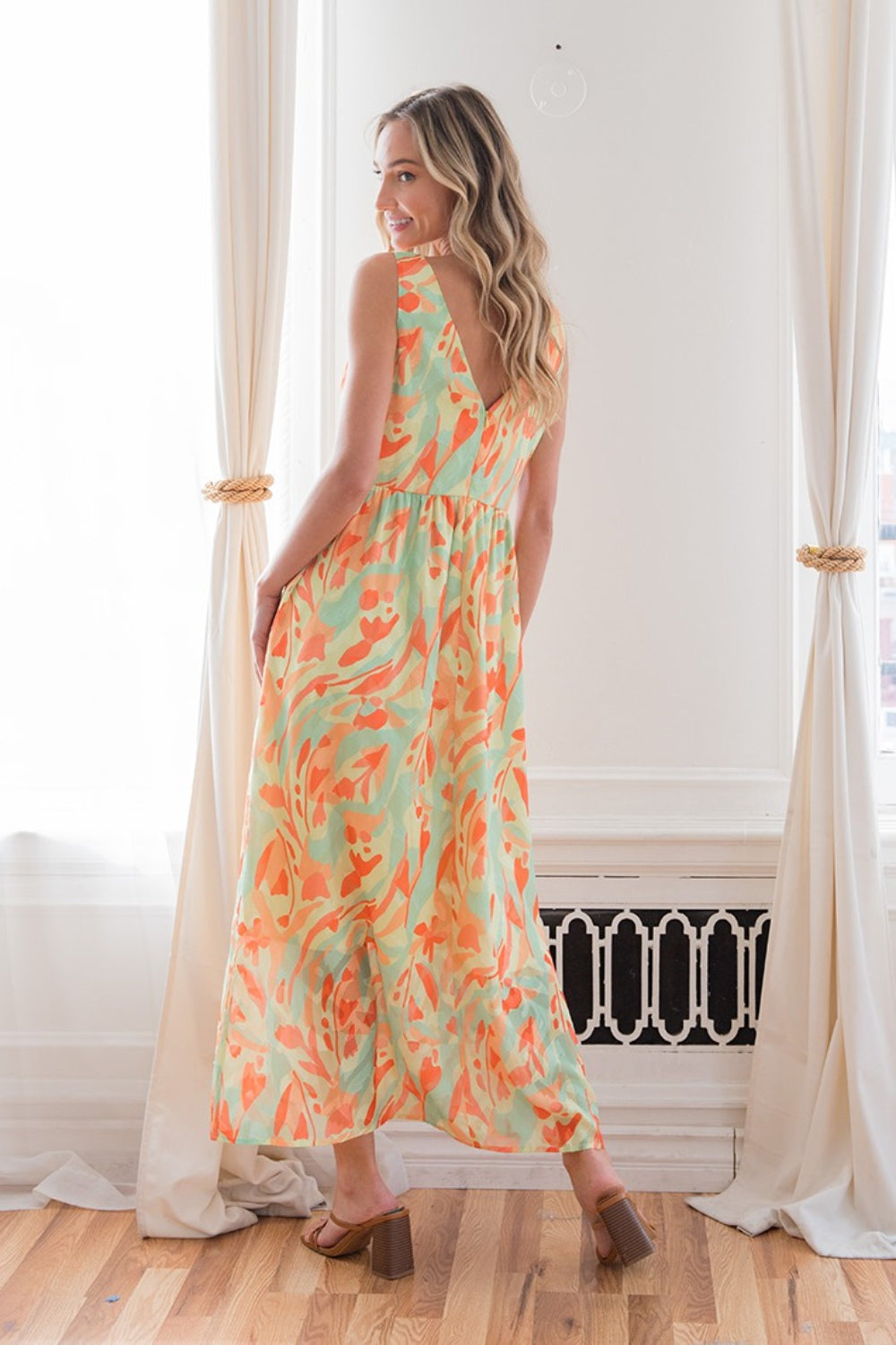 Sew In Love Printed V-Neck Sleeveless Dress - SELFTRITSS