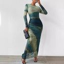 Tie-dyed Long Sleeve Slim Fit Hot Girl Long Dress Women - SELFTRITSS   