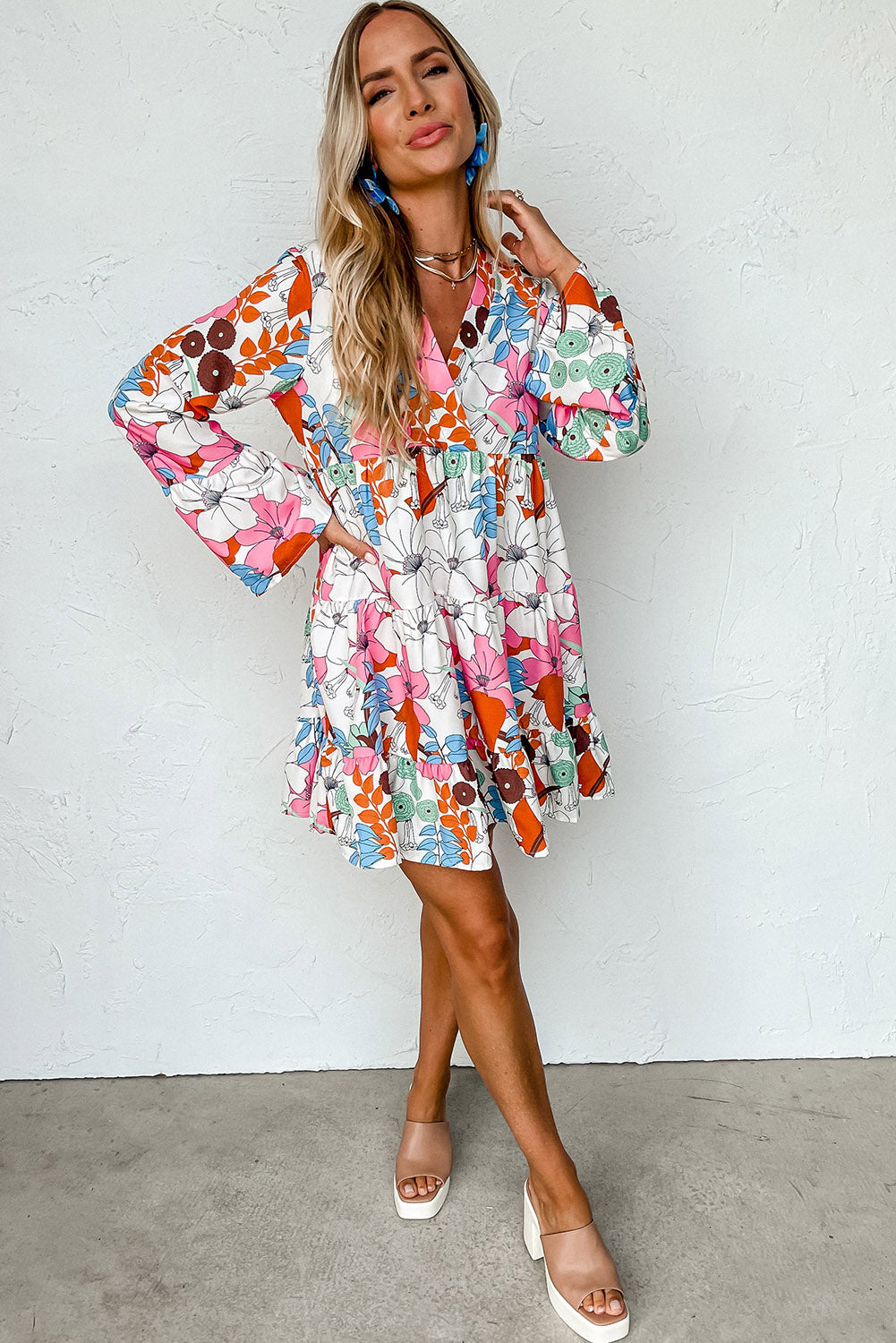 White Floral Tiered Mini Dress - SELFTRITSS