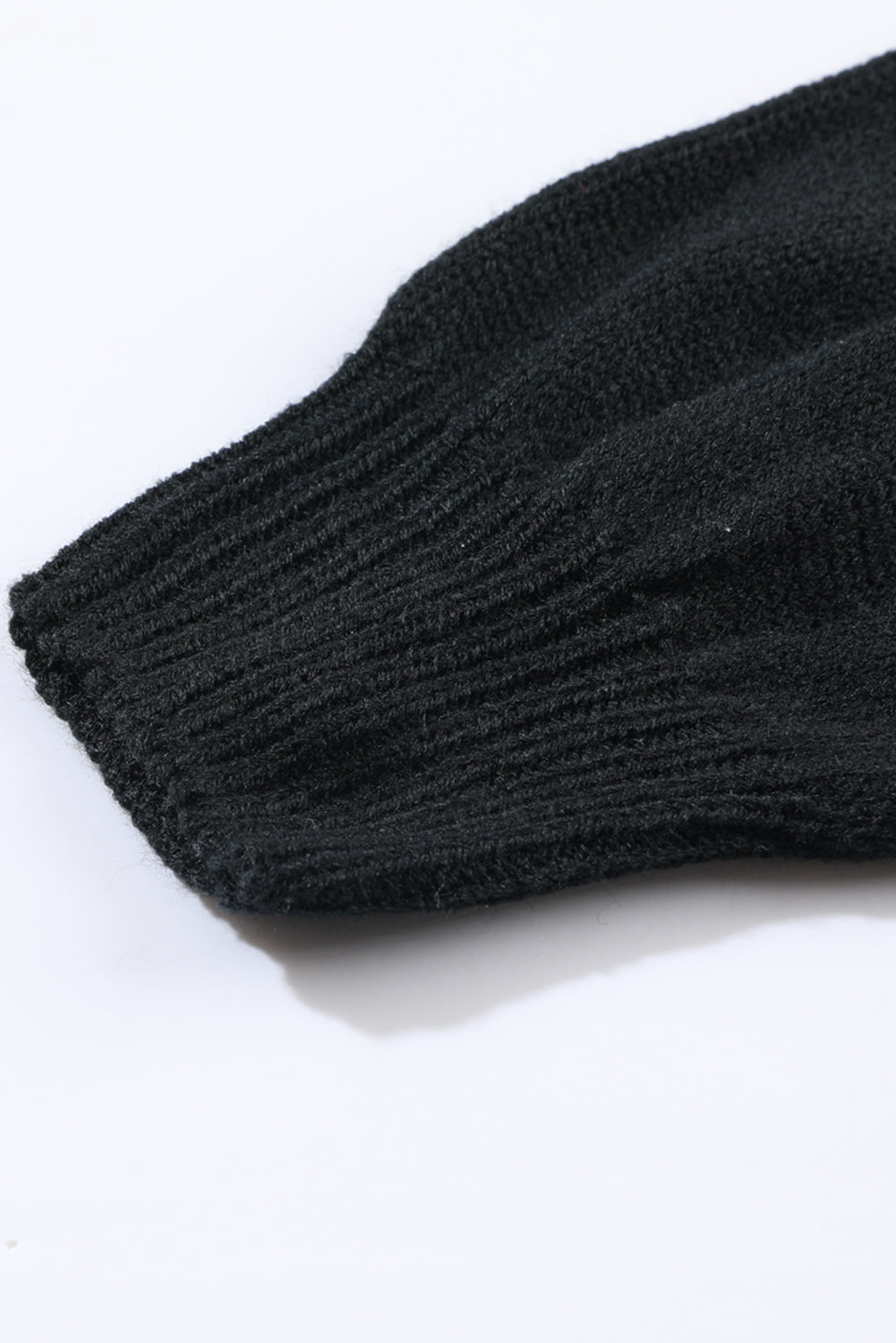 Black Floral Applique Drop Shoulder Bubble Sleeve Cardigan - SELFTRITSS