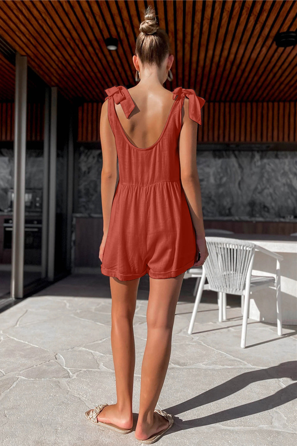 Full Size Scoop Neck Tie Shoulder Romper - SELFTRITSS