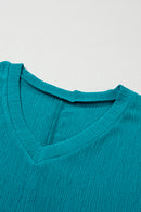 Blue Sapphire Crinkled V Neck Wide Sleeve T-shirt - SELFTRITSS