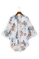 White Floral Print Open Front Bell Sleeve kimono - SELFTRITSS