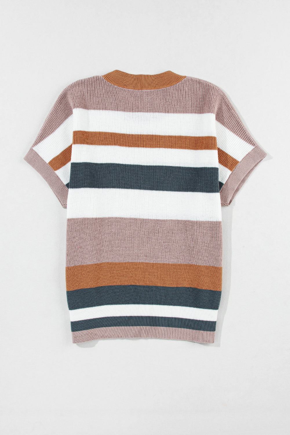 Camel Striped Knit Crew Neck T Shirt Sweater - SELFTRITSS   