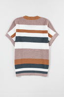 Camel Striped Knit Crew Neck T Shirt Sweater - SELFTRITSS   