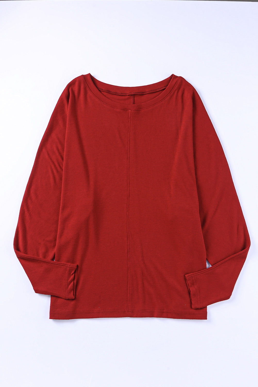 Red Solid Color Patchwork Long Sleeve Top - SELFTRITSS   