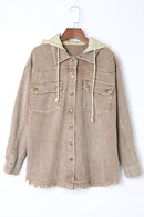 Khaki Patchwork Hooded Corduroy Shacket - SELFTRITSS   