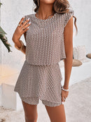 Printed Round Neck Top and Layered Shorts Set - SELFTRITSS   