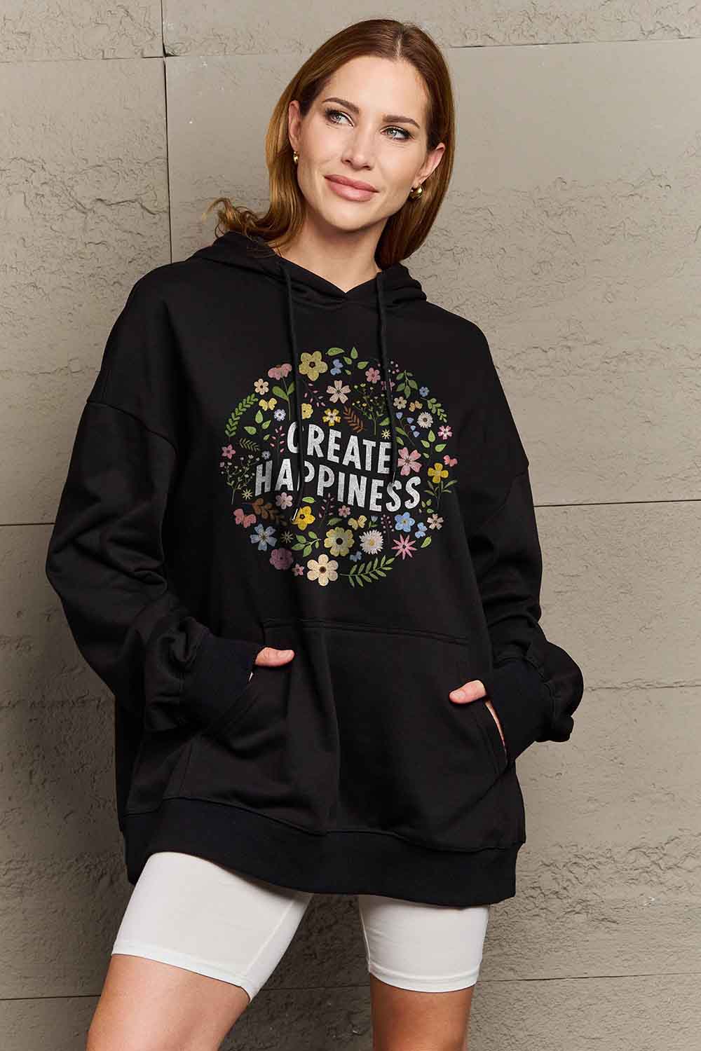 Simply Love Simply Love Full Size CREATE HAPPINESS Graphic Hoodie - SELFTRITSS