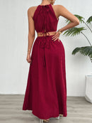 Grecian Neck Top and Slit Skirt Set - SELFTRITSS   