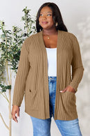 Basic Bae Full Size Ribbed Open Front Cardigan with Pockets - SELFTRITSS