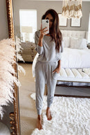 Light Grey Ribbed Dolman Sleeve Top and Pocketed Pants Set - SELFTRITSS