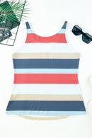 Multicolor Striped Color Block Notched Neck Tank Top - SELFTRITSS   