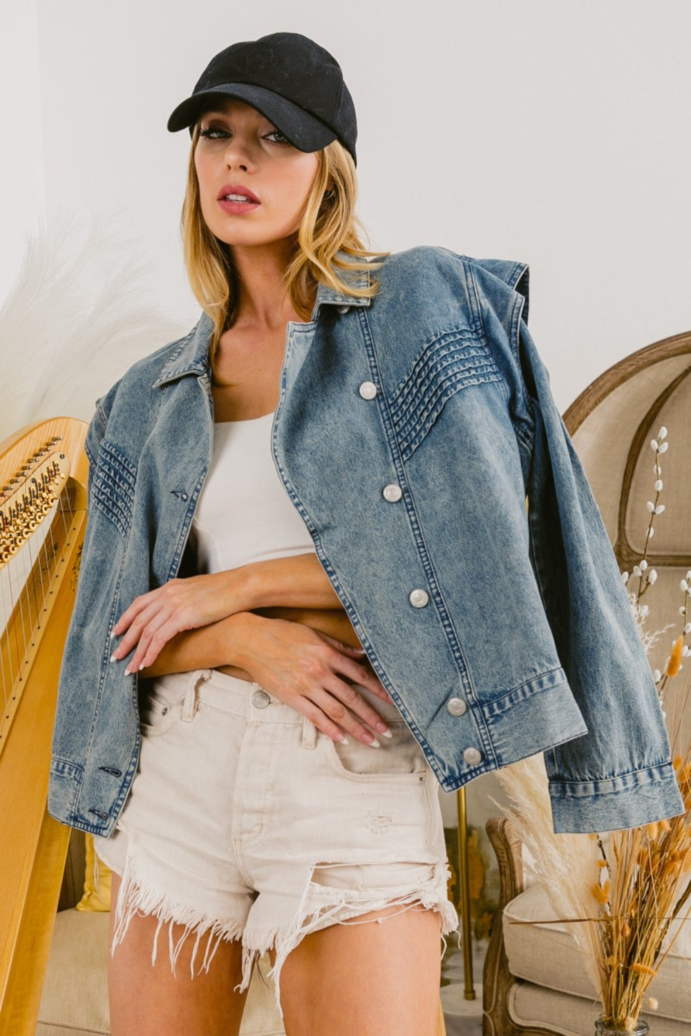 Button Up Long Sleeve Denim Jacket - SELFTRITSS   