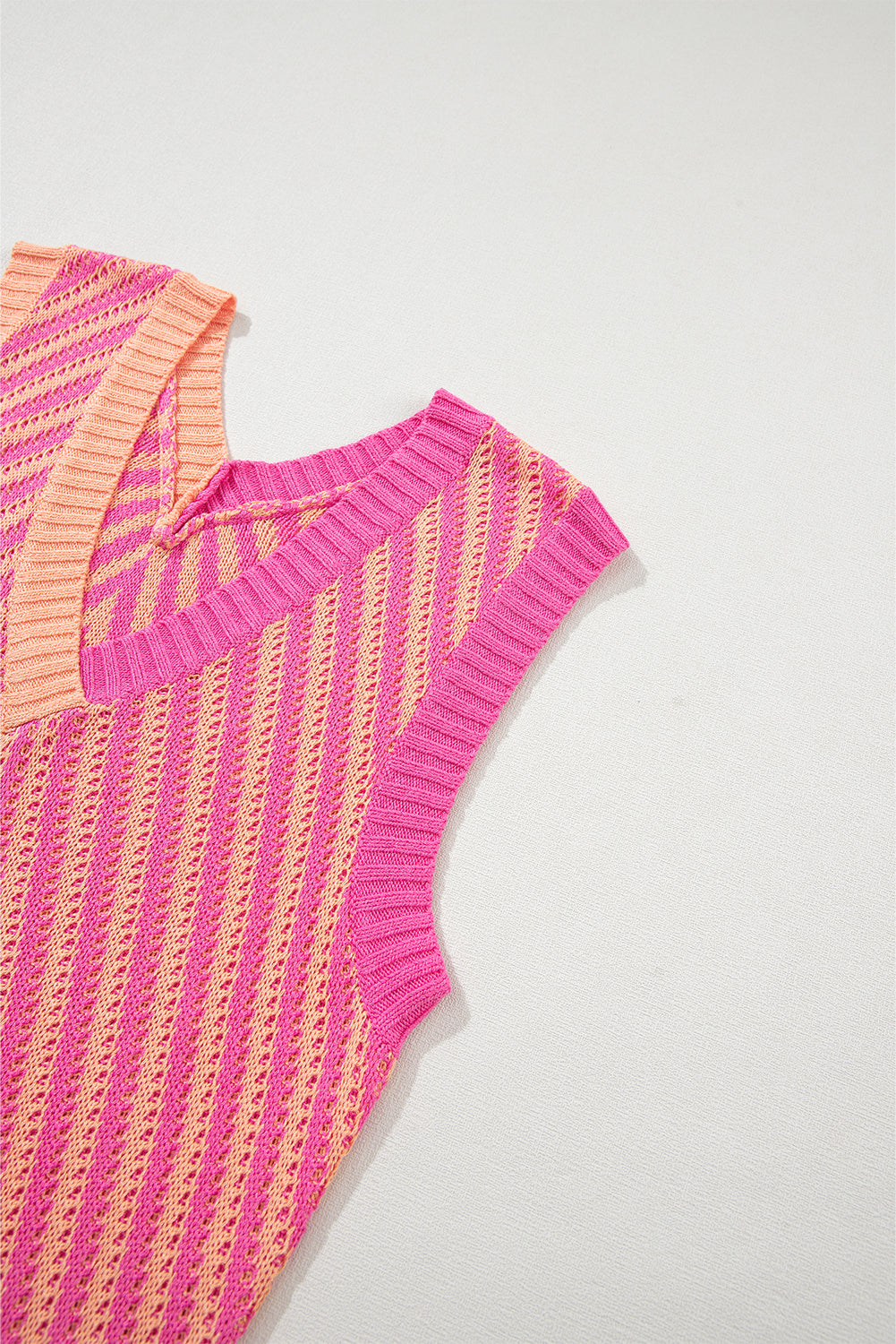 Strawberry Pink Contrast Chevron Knit V Neck Sweater Vest - SELFTRITSS   