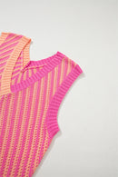 Strawberry Pink Contrast Chevron Knit V Neck Sweater Vest - SELFTRITSS   