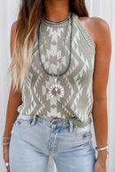 Laurel Green Western Tribal Aztec Pattern Knit Sweater Tank - SELFTRITSS   