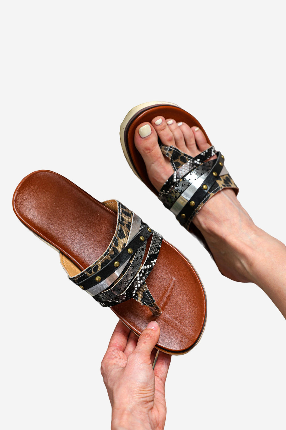Leopard Studded Animal Print Flip Flop Sandals - SELFTRITSS