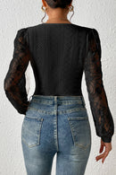 Black Frenchy Contrast Lace Bishop Sleeve Bodysuit - SELFTRITSS