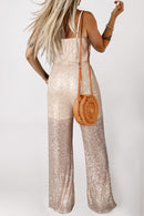 Gold Sequined V Neck Sleeveless High Waist Jumpsuit - SELFTRITSS