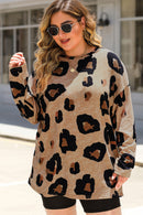 Multicolor Leopard Print Long Sleeve Plus Size T-Shirt - SELFTRITSS