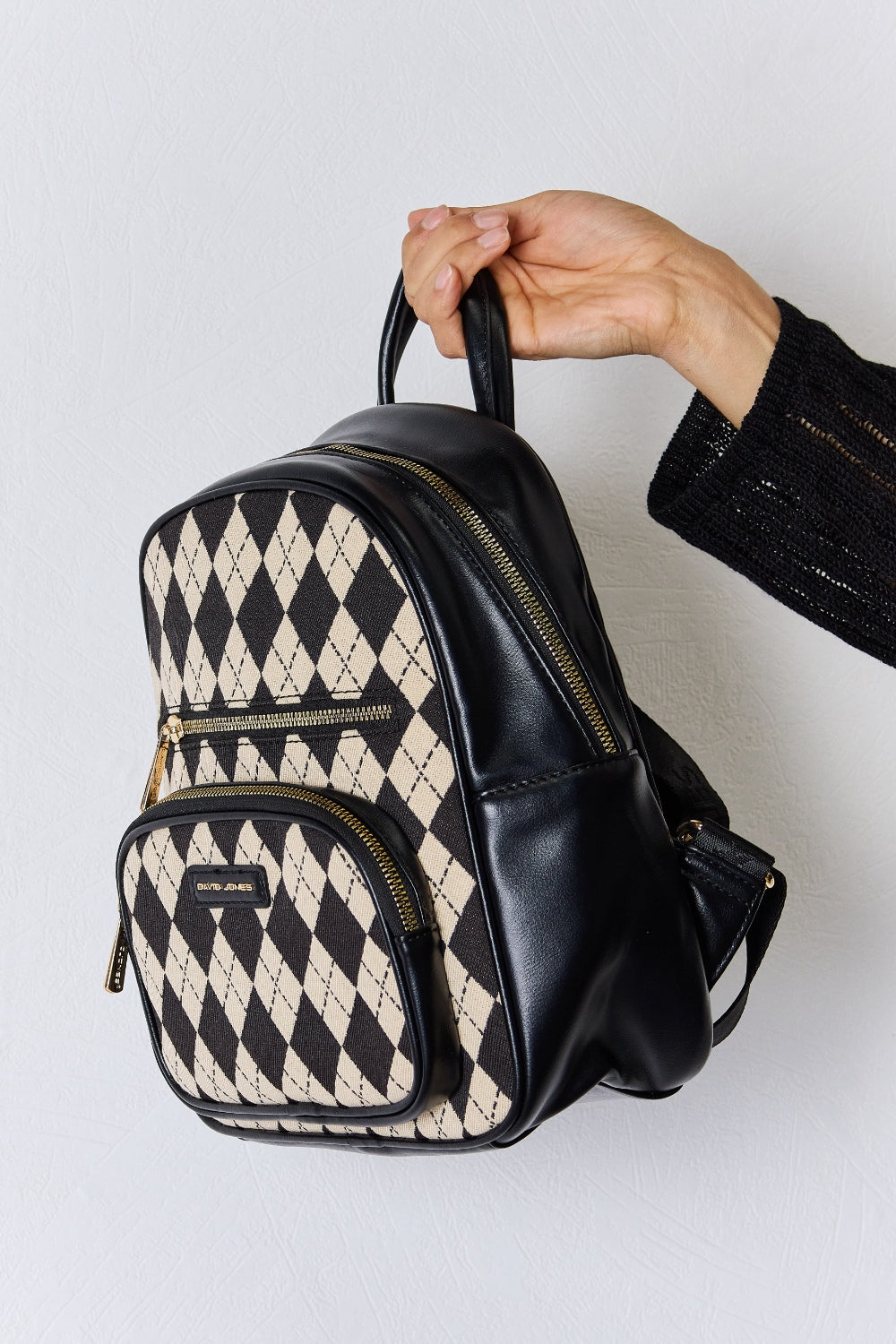 David Jones Argyle Pattern PU Leather Backpack - SELFTRITSS