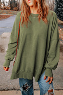 Green Drop Shoulder Ribbed Trim Oversized Sweatshirt - SELFTRITSS   