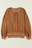 Chestnut Drop Shoulder Henley Buttons Sweatshirt - SELFTRITSS
