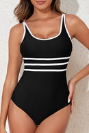 Contrast Trim Scoop Neck One-Piece Swimwear - SELFTRITSS