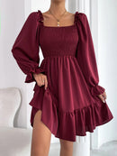 Flared Ruffle  Long Sleeve Dresses - SELFTRITSS   