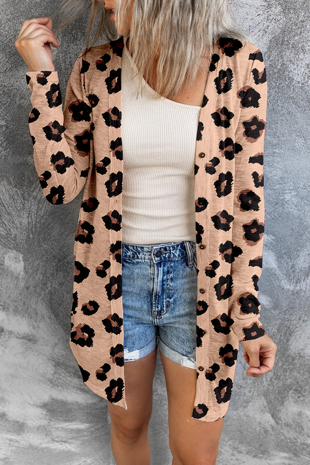 Leopard Printed Open Front Cardigan - SELFTRITSS   