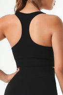 Black Ribbed U Neck Racer Back Sports Bra - SELFTRITSS