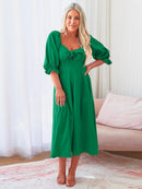 Sweetheart Neck Flounce Sleeve Midi Dress - SELFTRITSS   