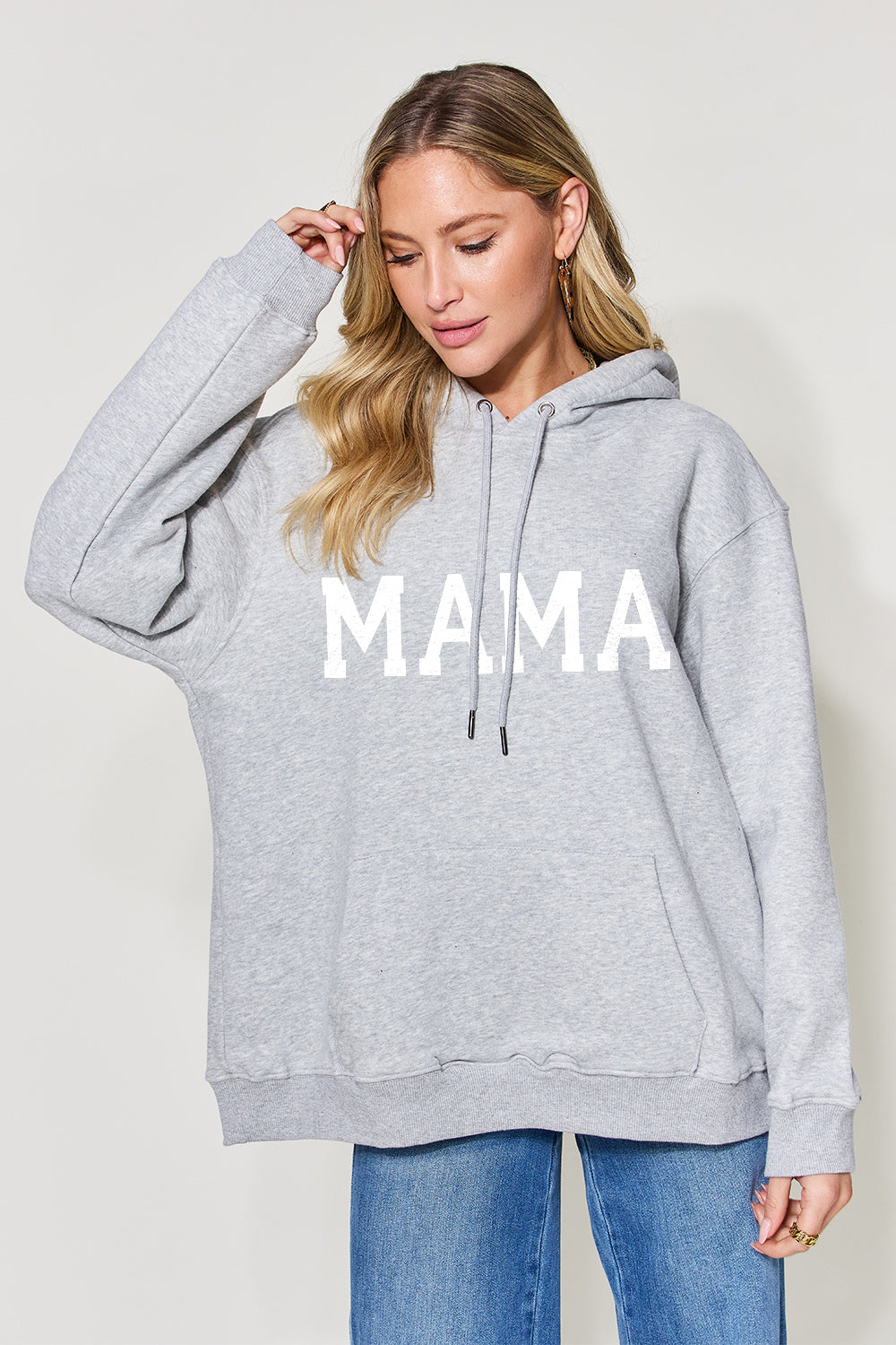 Simply Love Full Size MAMA Graphic Drawstring Long Sleeve Hoodie - SELFTRITSS   