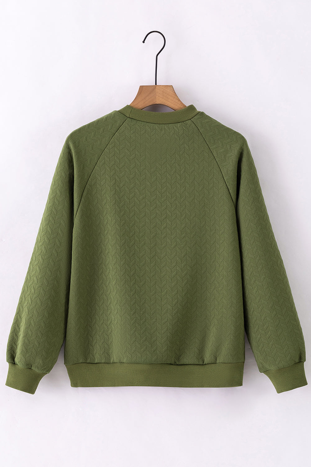 Jungle Green Solid Textured Raglan Sleeve Pullover Sweatshirt - SELFTRITSS