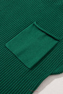 Blackish Green Patch Pocket Ribbed Knit Short Sleeve Sweater - SELFTRITSS   